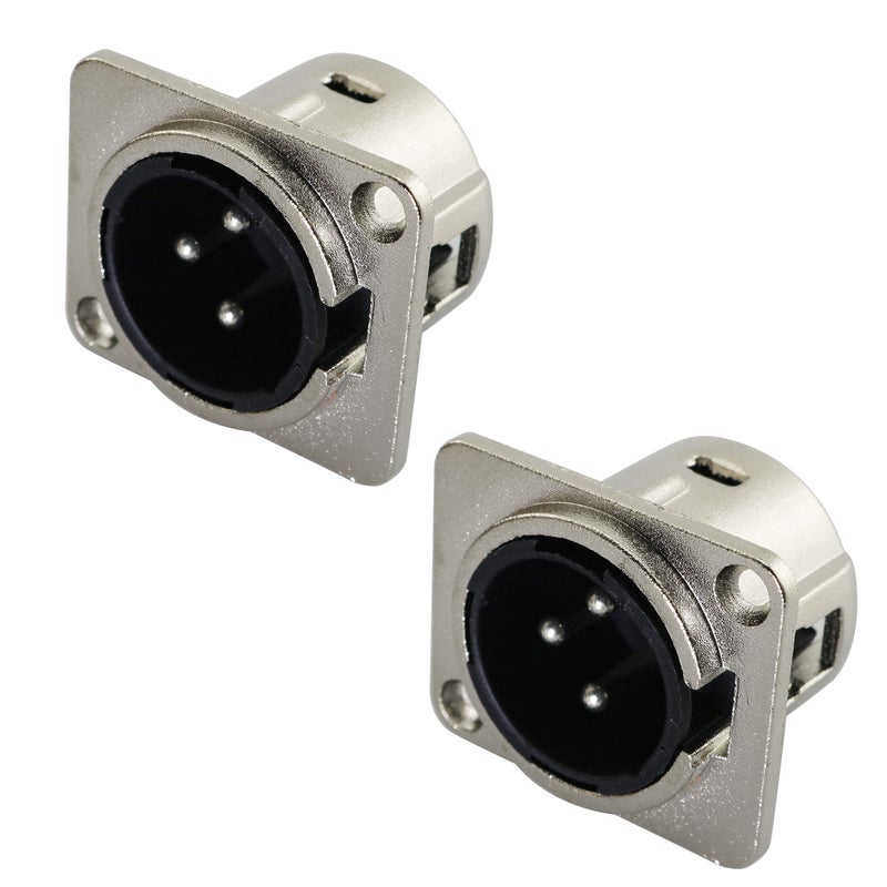 Tegg XLR 3-Pin Male Jack 2PCS 3 Pin Metal Panel Mount Chassis Microphone Mic Socket Audio D Connector - Image 1